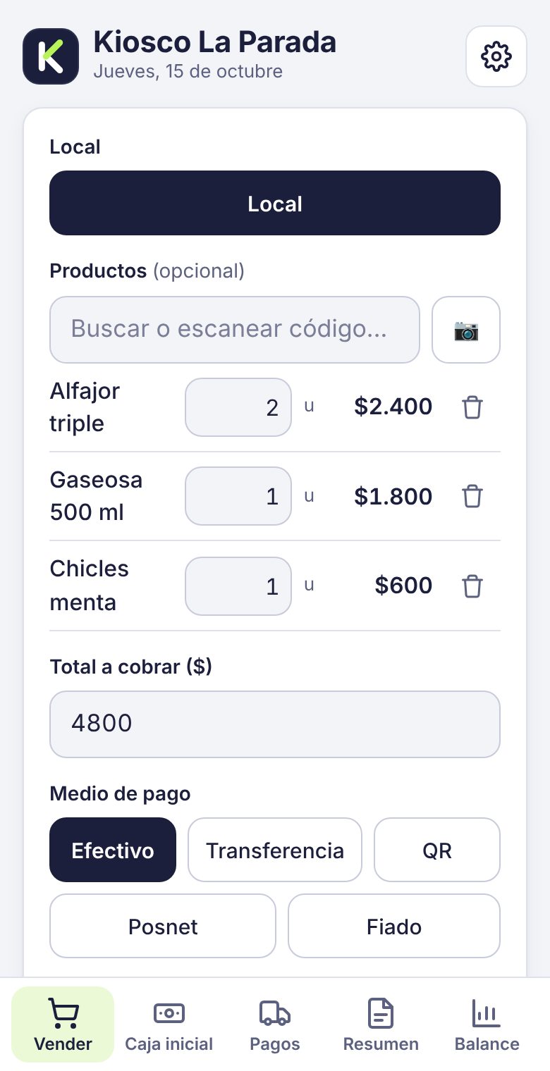 Venta en Kovo de un kiosco: alfajor, gaseosa y chicles con el total a cobrar